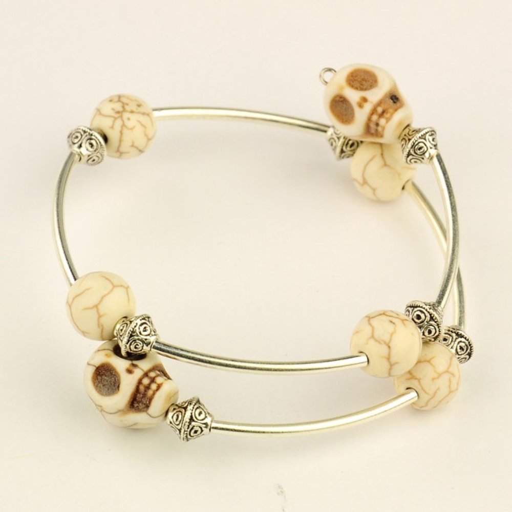 😀 3 for $20 Silver Tone Skull Bead Wrap Bracelet